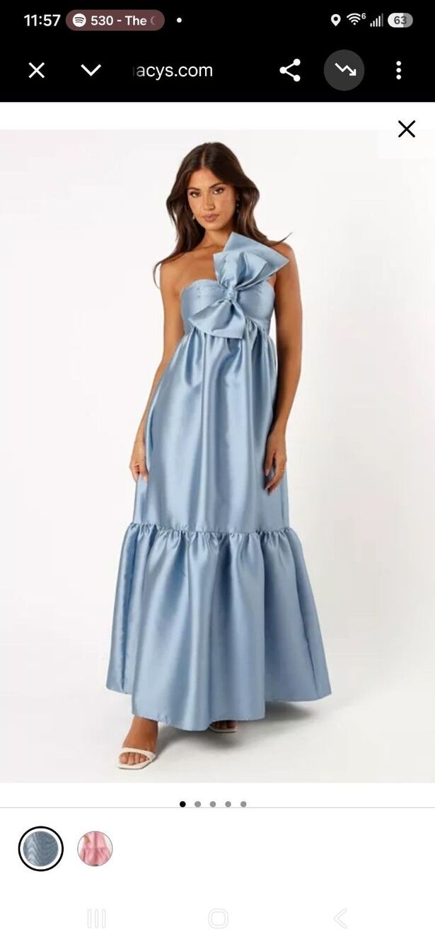 Petal + Pup Betina Bow Front Maxi Dress Women's L Satiny Blue Pockets Strap B231